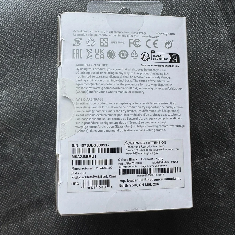 LG Electronics Packaging Box